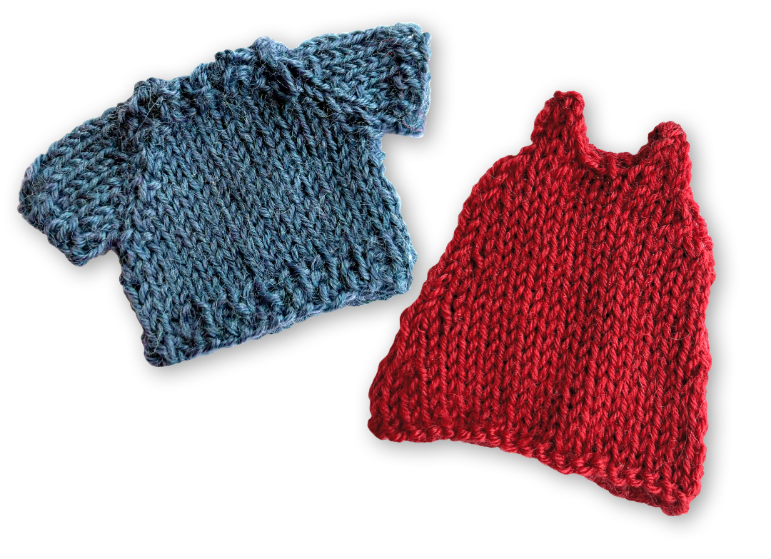 Mini Knitting Patterns for Sam and Julia's Outfits